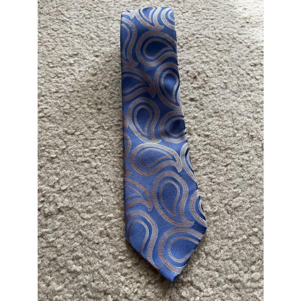 Harrods men’s Blue and Orange paisley swirl pattern Silk Tie